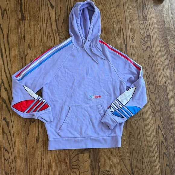 Adidas Tricolor Hoodie Lavender Trefoil Small Pullover - Picture 10 of 13